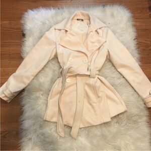 Cream Button Down Jacket With Tie Waist